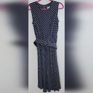 Vintage Navy Polka Dot Sleeveless Dress w/ Belt Size 10 By Besty's Things